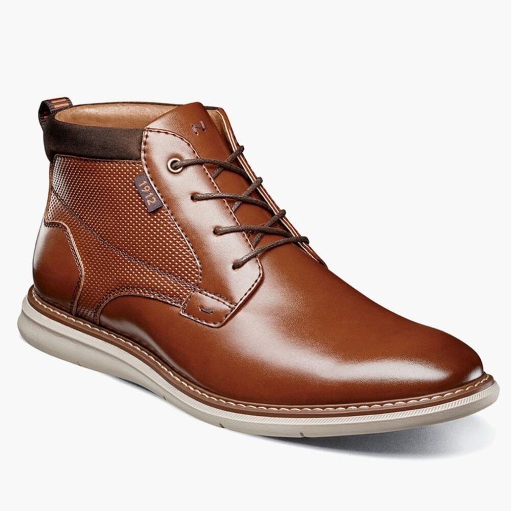 New NUNN BUSH Chase Plain Toe Chukka Brown Cognac Boots Men's SIZE 9